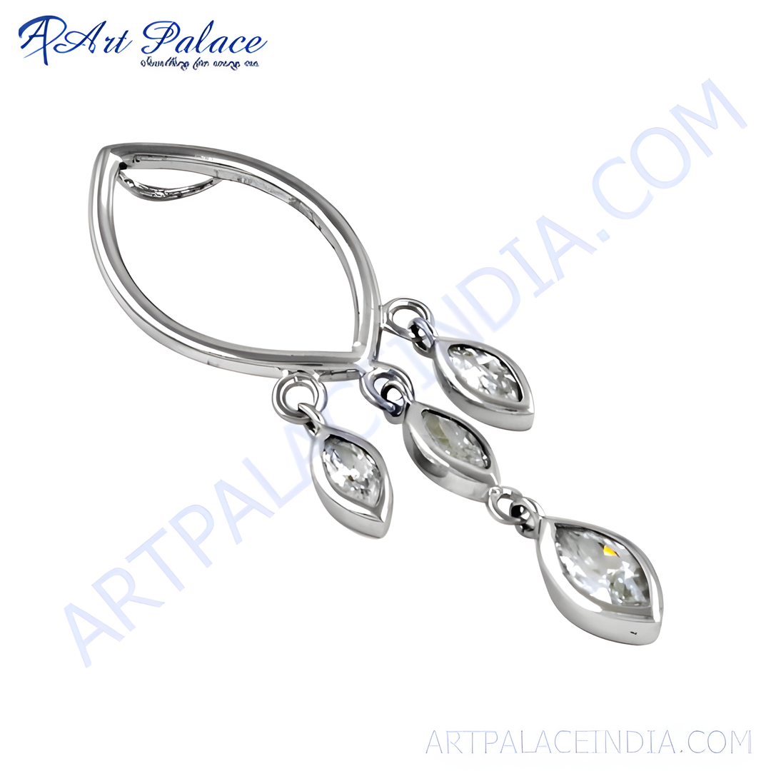 925 sterling silver marquise dangle pendant with clear cubic zirconia stones. Women's jewelry.