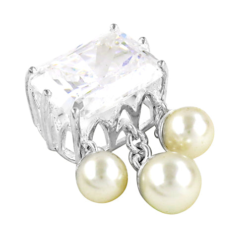 Silver Cubic Zirconia & Pearl Dangle Pendant for Women