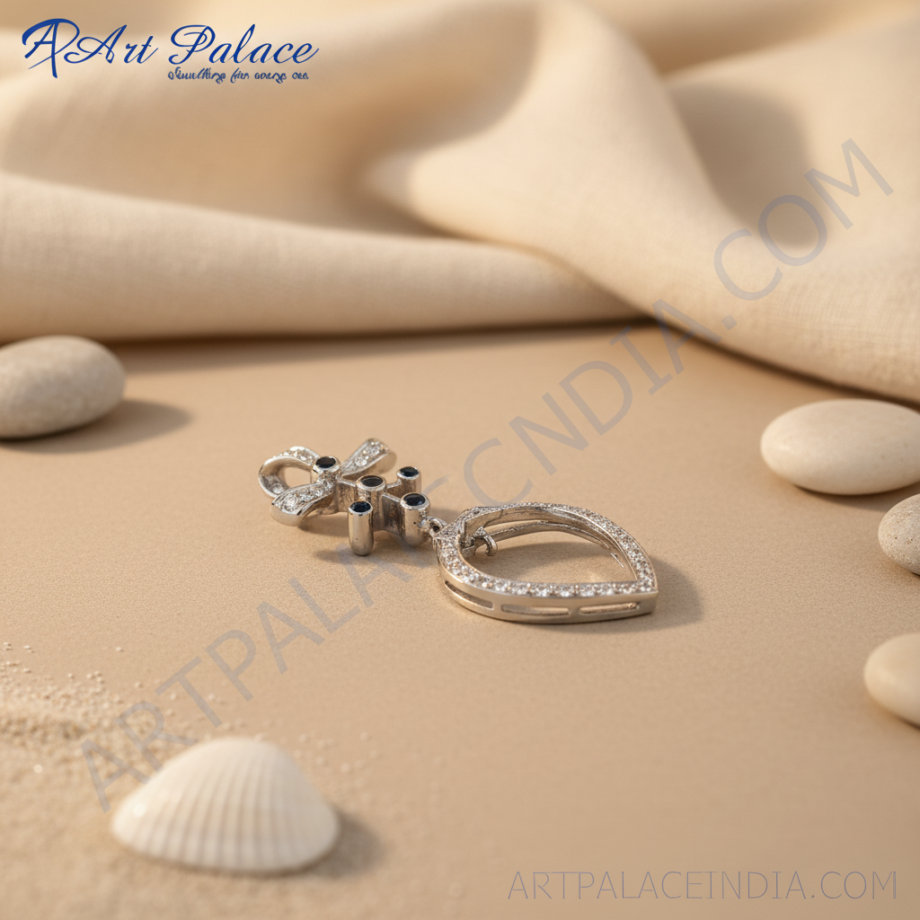 925 Silver Bow Pendant with Diamonds and Sapphire | Women's Jewelry