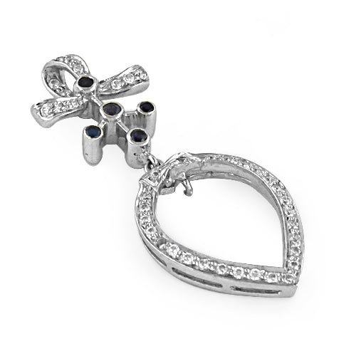 925 Silver Bow Pendant with Diamonds and Sapphire | Women's Jewelry