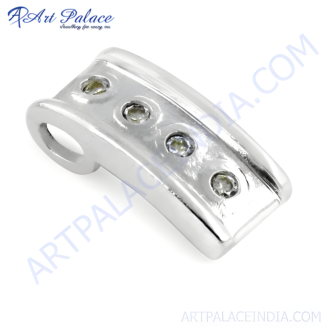 925 sterling silver pendant with three round cubic zirconia stones on a white background, jewelry