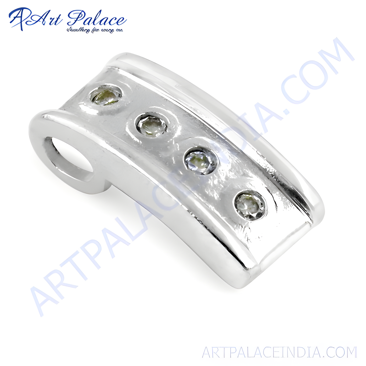 925 sterling silver pendant with three round cubic zirconia stones on a white background, jewelry