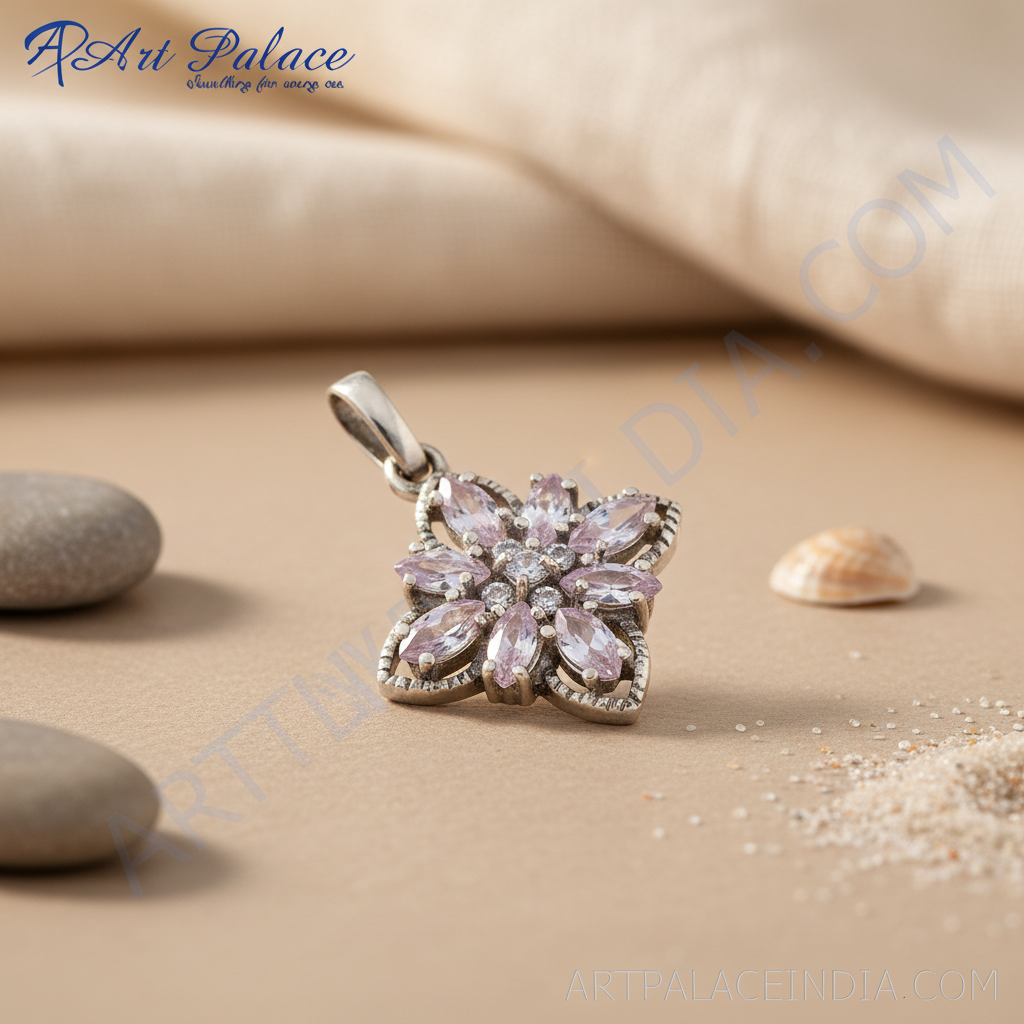 925 silver flower pendant for women | gemstone jewelry gift