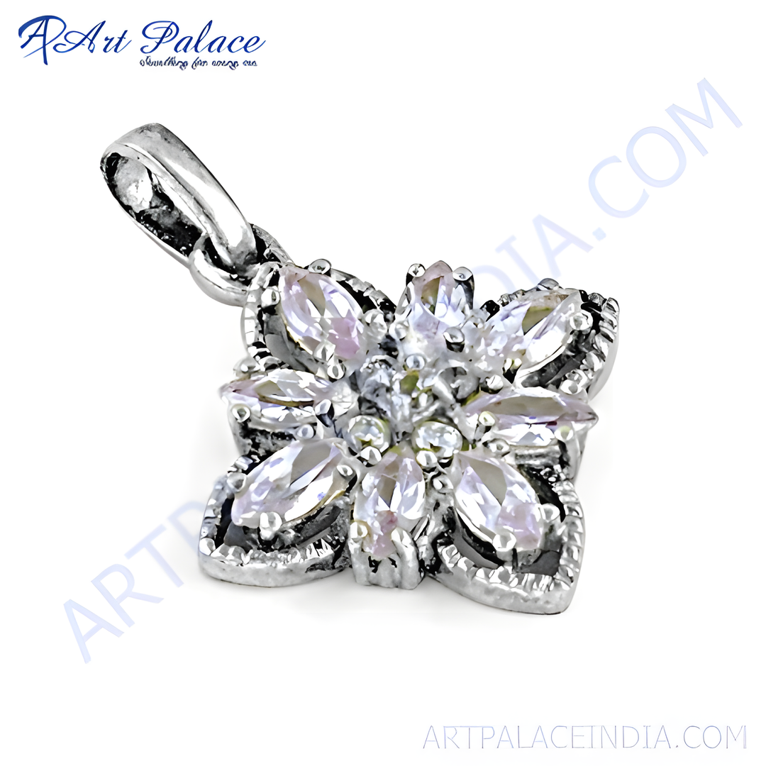 925 sterling silver flower pendant with gemstone accents for women