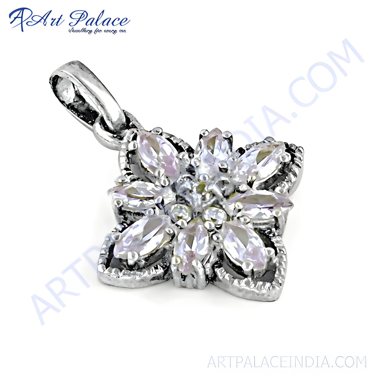 925 sterling silver flower pendant with gemstone accents for women