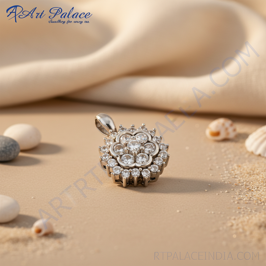 Silver cubic zirconia flower pendant | women's jewelry gift