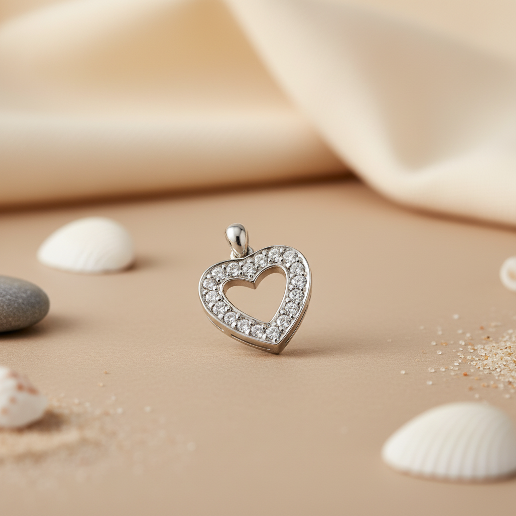 925 Silver Heart Pendant with White Gemstones | Women's Jewelry
