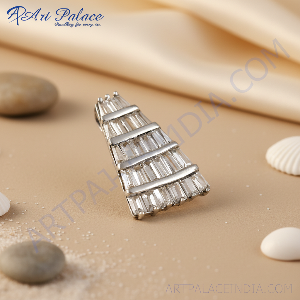 Silver Baguette Cut Cubic Zirconia Pendant | Women's Jewelry Gift