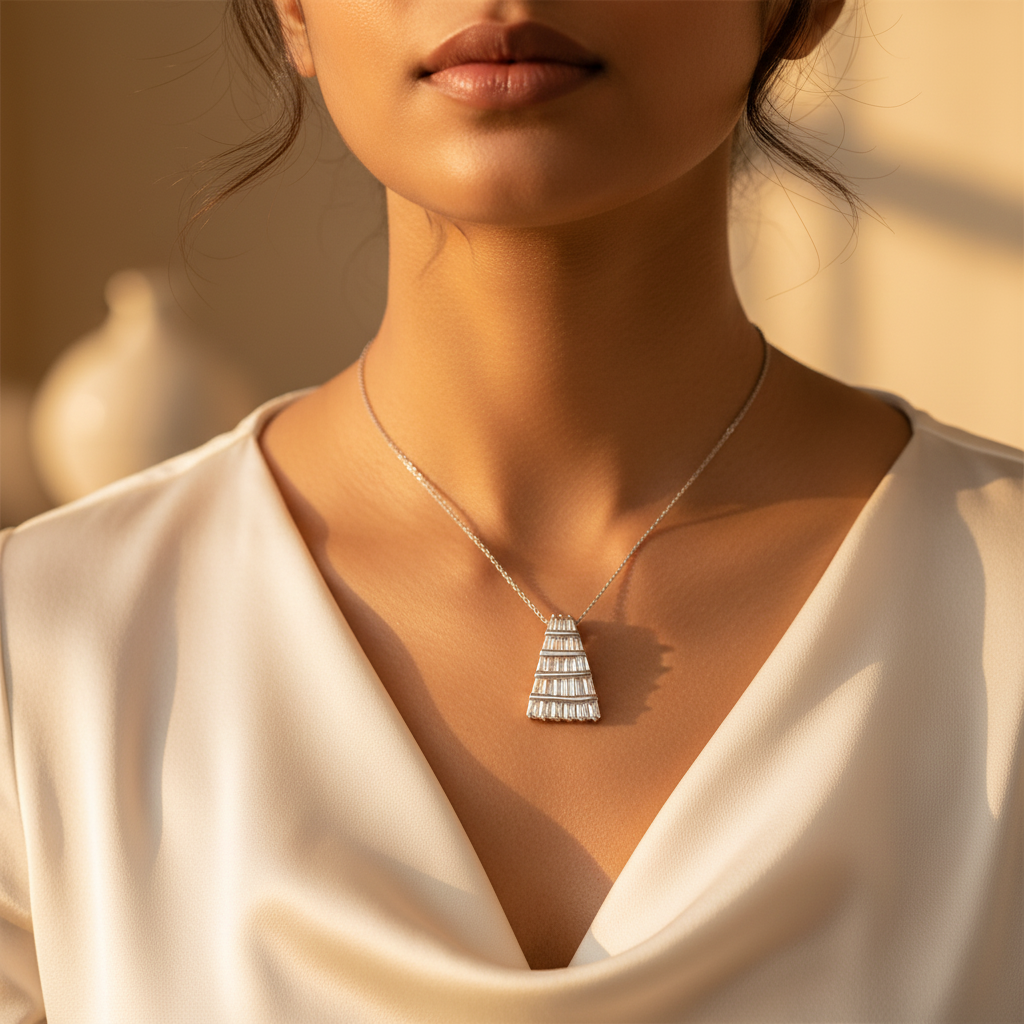 Silver Baguette Cut Cubic Zirconia Pendant | Women's Jewelry Gift