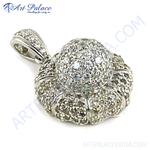 Load image into Gallery viewer, Silver flower pendant with sparkling clear and brown cubic zirconia stones, perfect for elegant wear.
