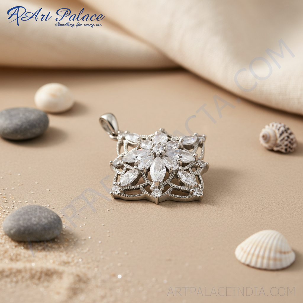 925 silver flower pendant for women | crystal jewelry gift