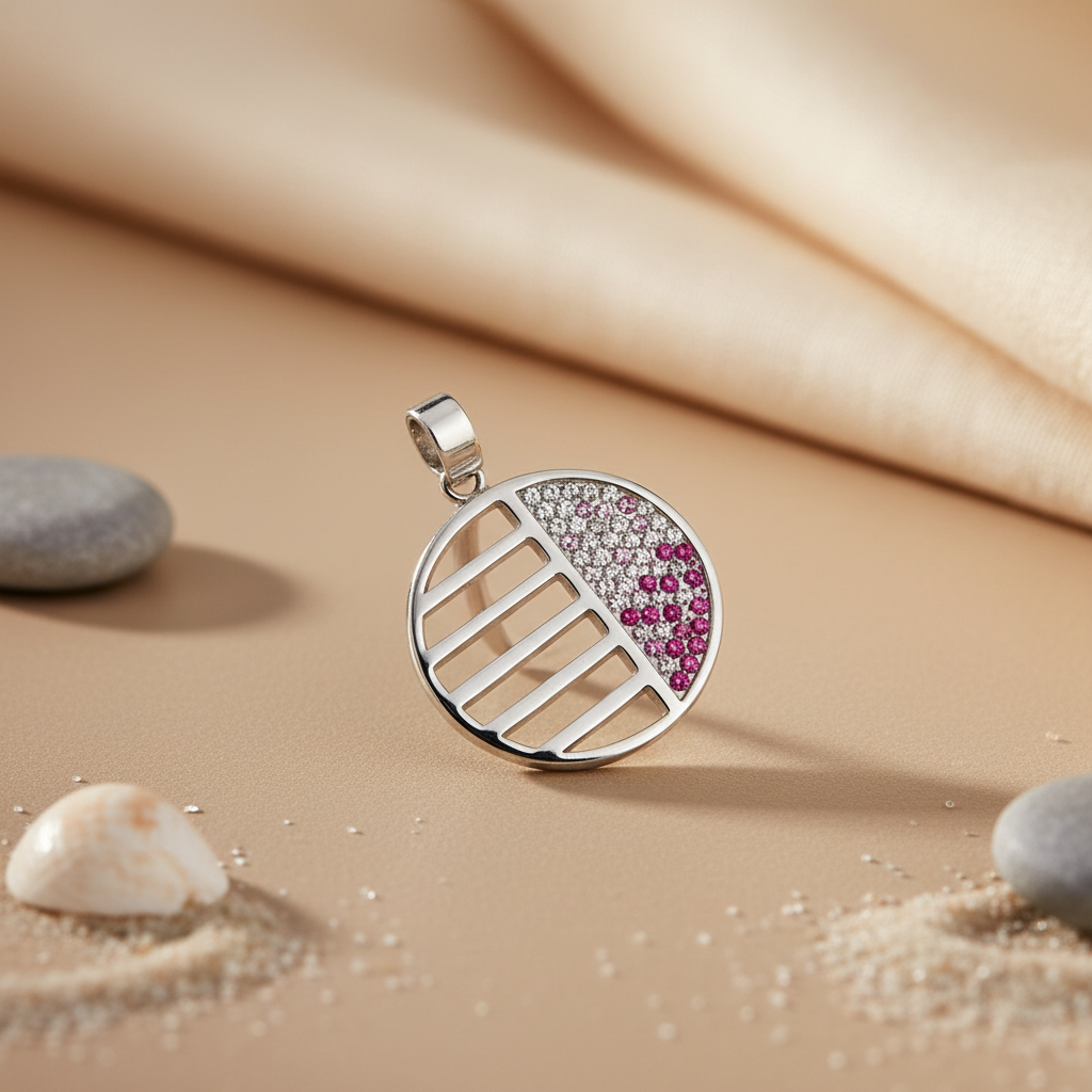 925 Silver Circle Pendant with Crystals for Women | Gift Jewelry