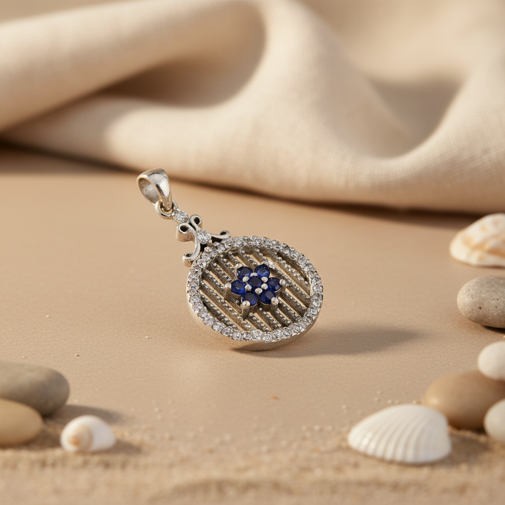 925 Silver Sapphire Flower Pendant for Women | Gemstone Jewelry