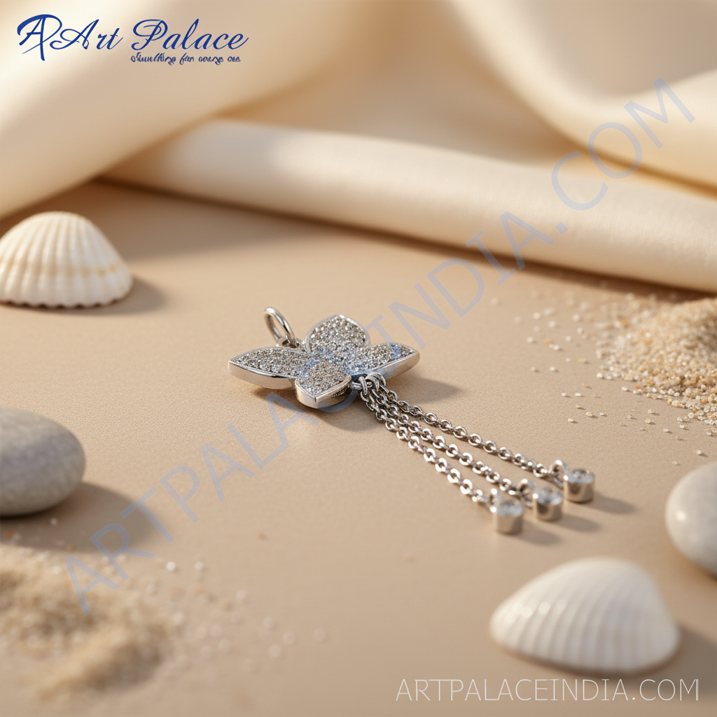 925 silver cubic zirconia flower pendant | dangle necklace