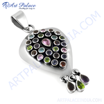 Load image into Gallery viewer, 925 sterling silver gemstone pendant with various colored gemstones and a teardrop design
