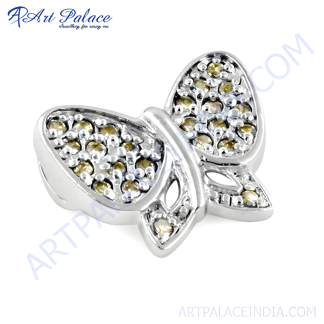 Sterling silver butterfly pendant with yellow cubic zirconia stones. A beautiful piece of jewelry for women.