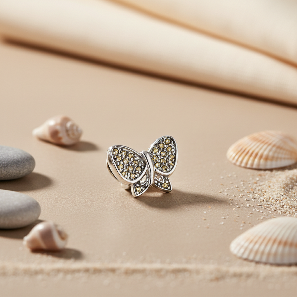 925 Silver Butterfly Pendant with Yellow CZ Stones | For Women