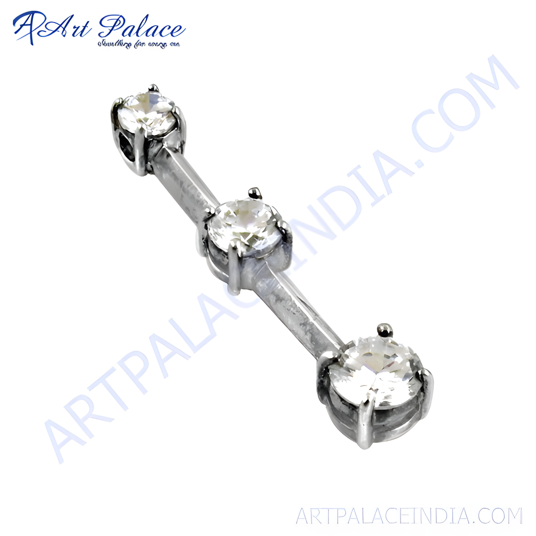 Sterling silver bar pendant with three clear cubic zirconia stones.
