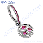 Load image into Gallery viewer, 925 sterling silver charm pendant with round cut pink rubies, a perfect jewelry gift.
