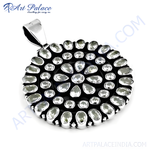 Load image into Gallery viewer, 925 sterling silver gemstone pendant with a black background and white gemstones.

