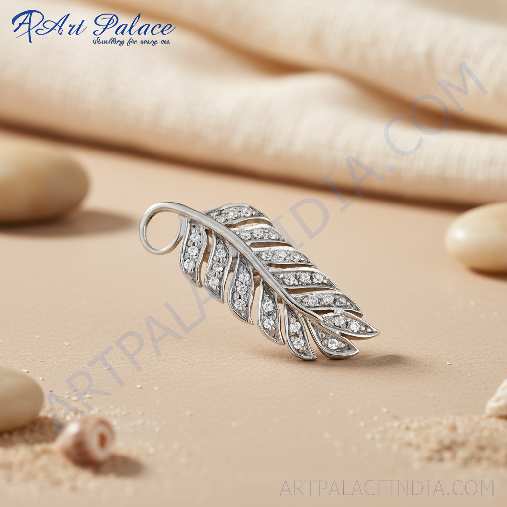 Colgante de pluma de plata con circonitas cúbicas | regalo de joyería para mujer