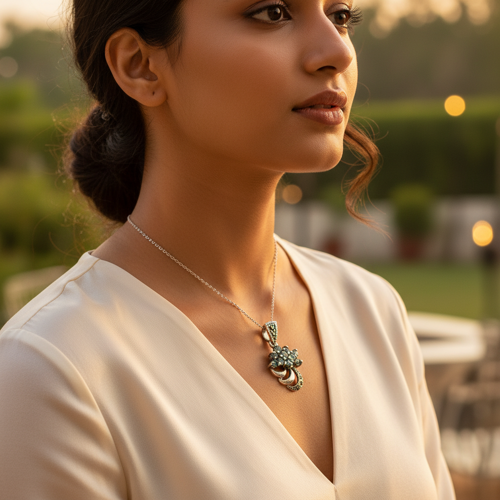 925 Silver Gemstone Flower Pendant for Women | Elegant Jewelry