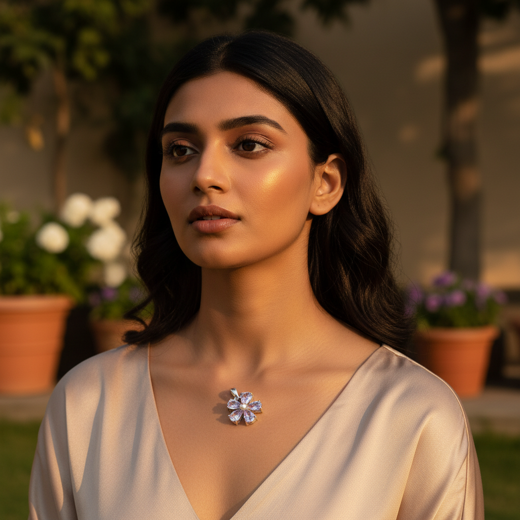 Colgante de flor de amatista en plata 925 para mujer | Joyería de regalo