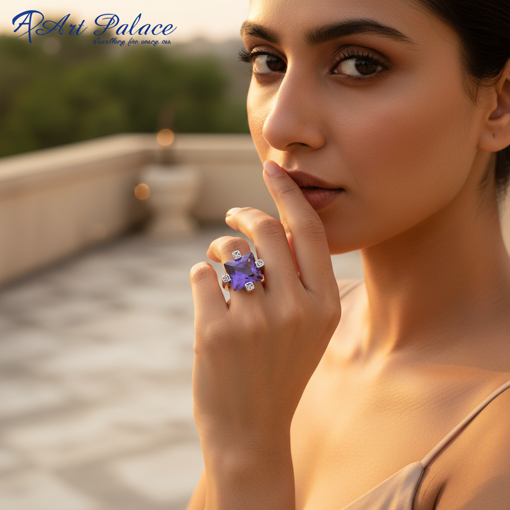 Anillo cuadrado de amatista de plata para mujer | Joyería con piedras preciosas