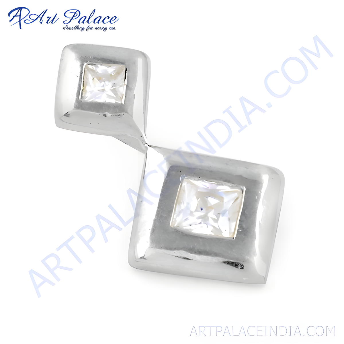 925 sterling silver square stud earrings with brilliant clear cubic zirconia stones