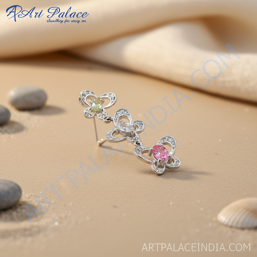 925 silver butterfly pendant necklace | pink stone jewelry