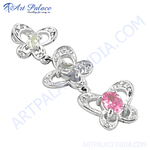 Load image into Gallery viewer, 925 sterling silver butterfly pendant necklace with pink gemstone and cubic zirconia accents
