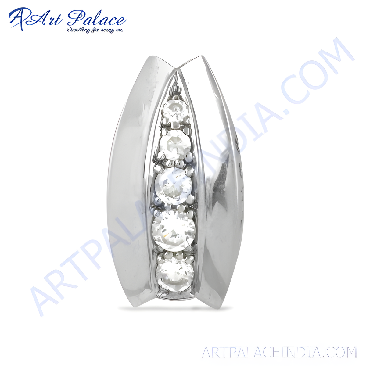 Sterling silver pendant with a row of clear cubic zirconia stones