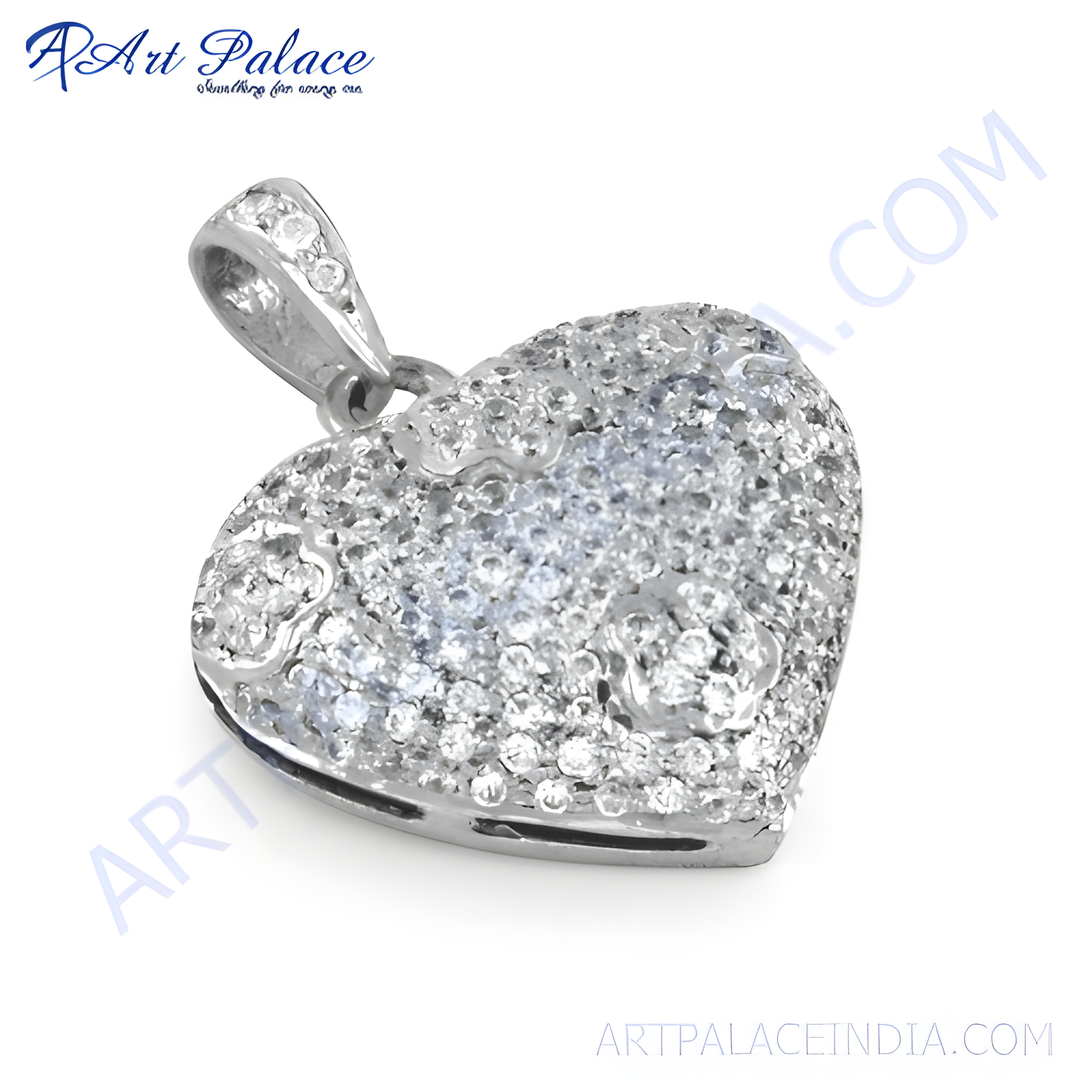 925 sterling silver heart pendant encrusted with sparkling cubic zirconia stones for women.