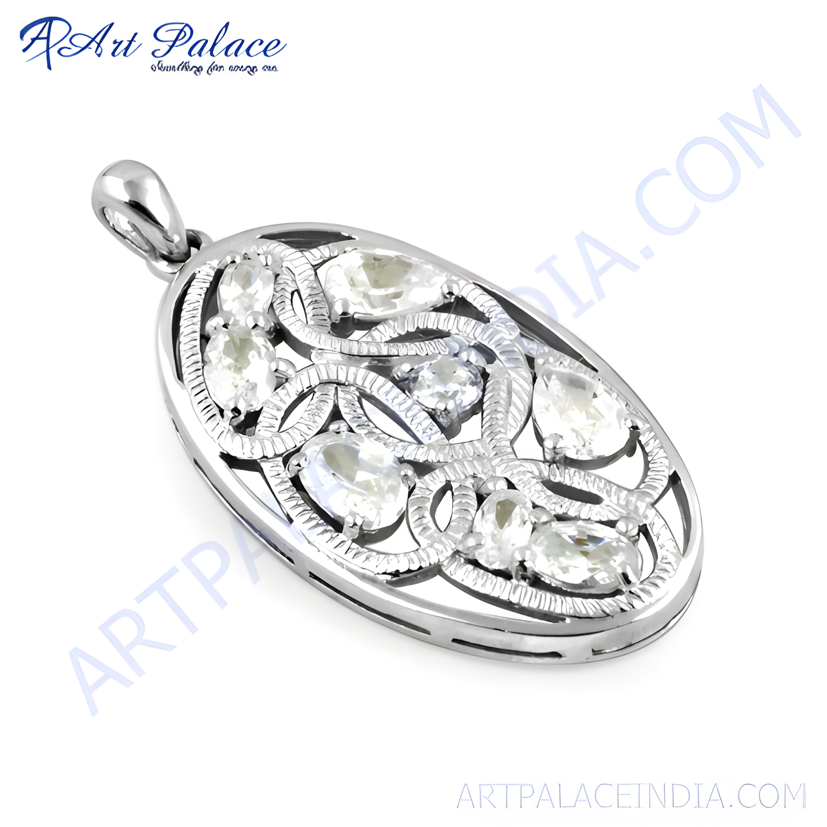 925 sterling silver pendant with oval design and white gemstones, perfect gift for women