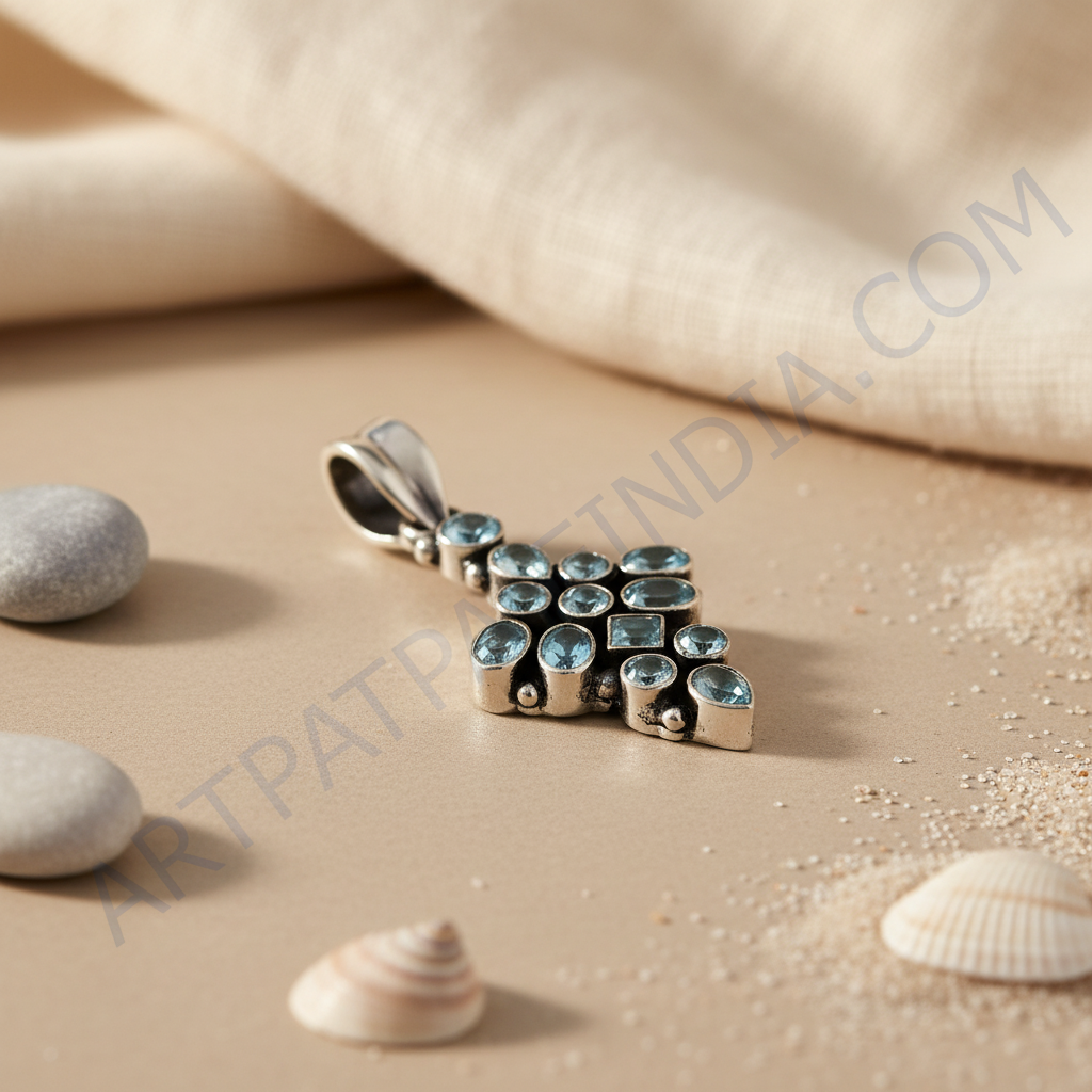 925 Silver Blue Topaz Pendant for Women | Gemstone Jewelry