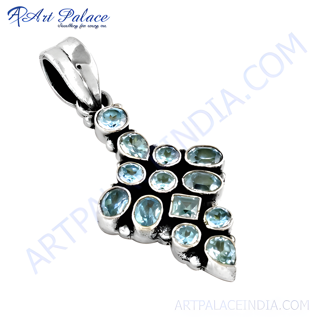 Sterling silver pendant with multiple blue topaz gemstones