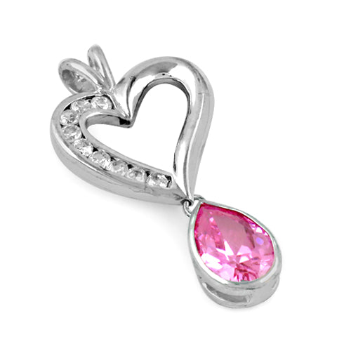 925 Silver Heart Pendant with Pink Gemstone | Women's Jewelry