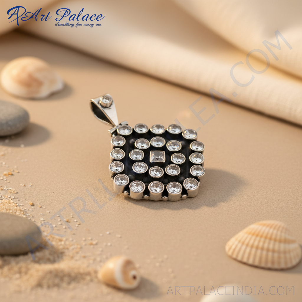 Colgante de circonita cúbica en plata 925 | Joyas cuadradas para mujer