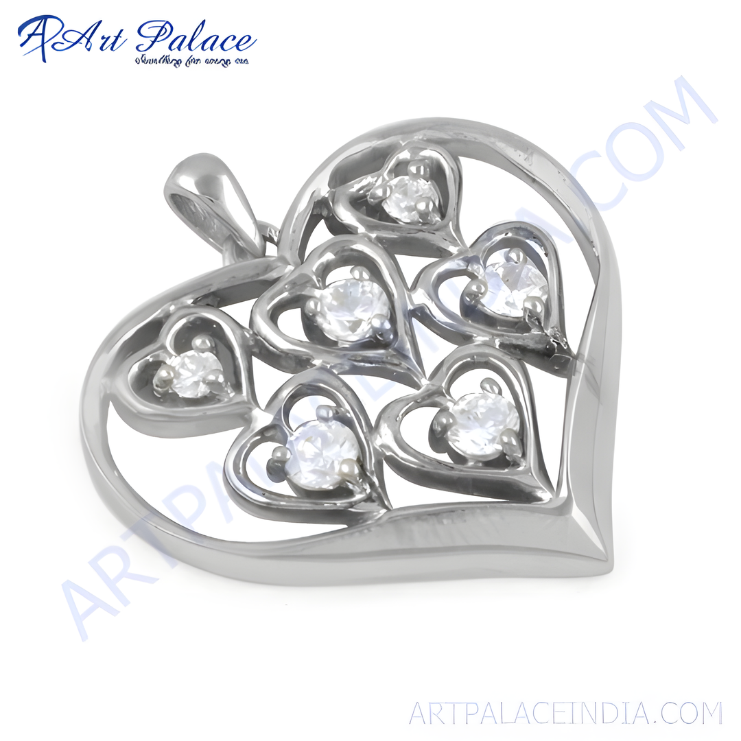Sterling silver heart pendant with multiple diamonds, perfect for gifting and everyday wear.