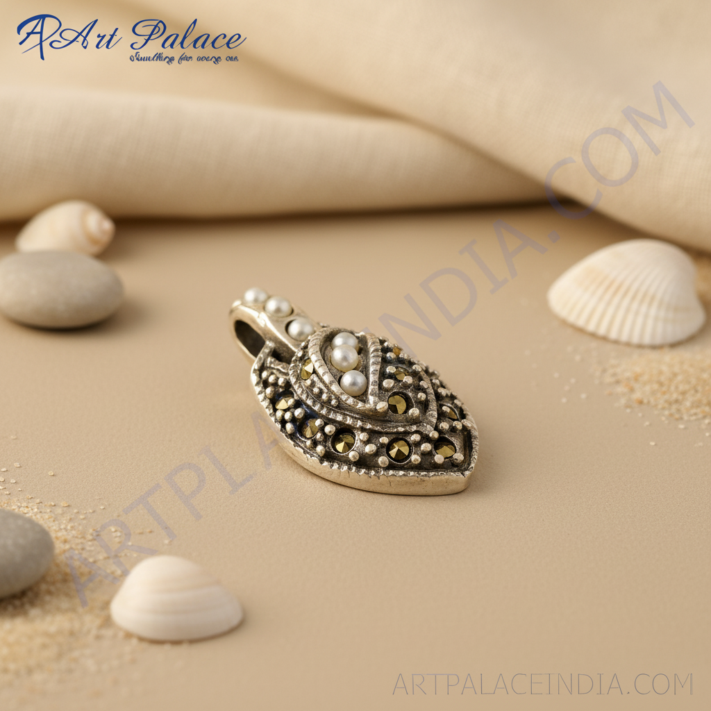 925 Silver Pearl & Marcasite Pendant for Women | Elegant Jewelry
