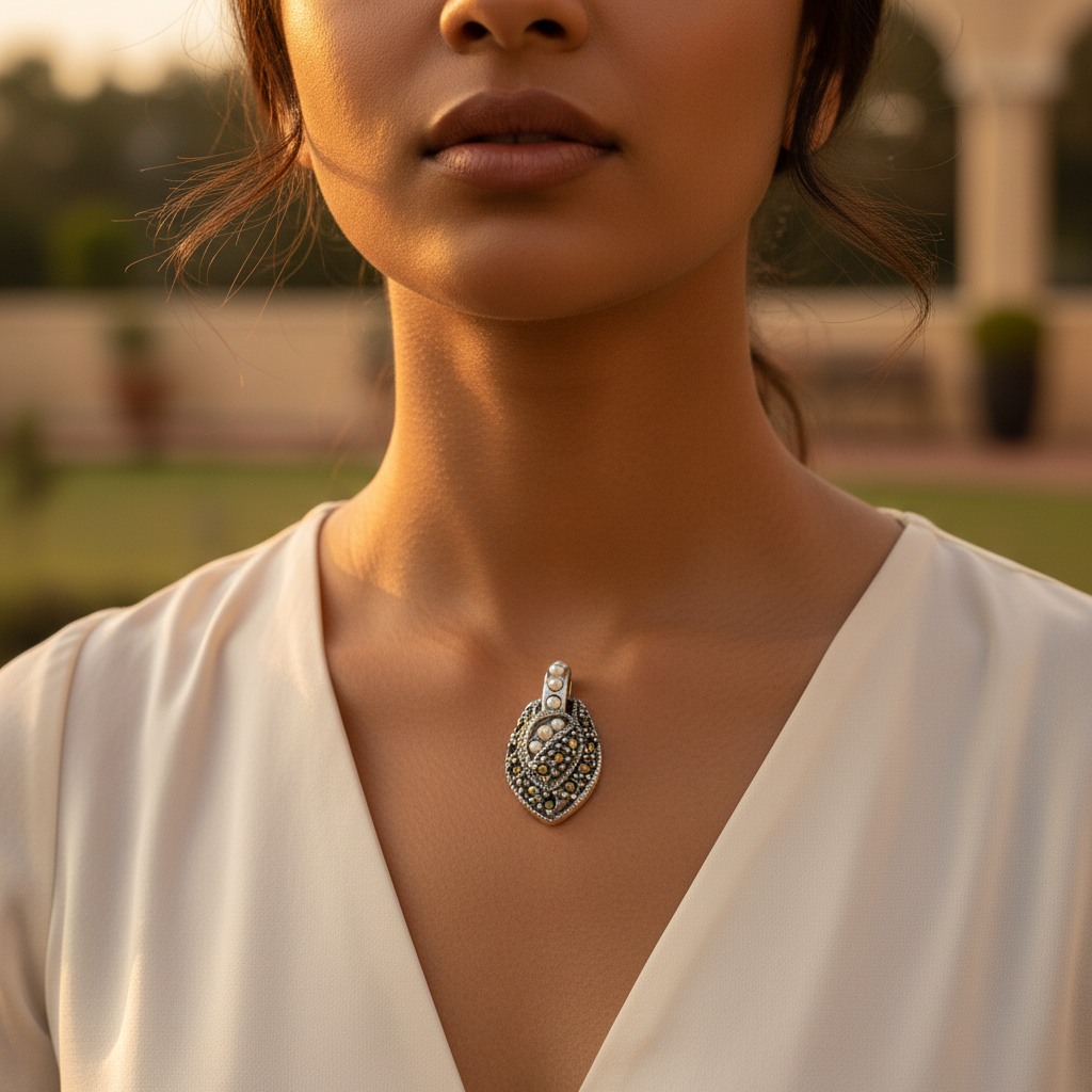 925 Silver Pearl & Marcasite Pendant for Women | Elegant Jewelry