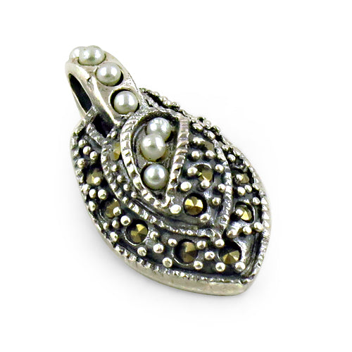 925 silver pearl & marcasite pendant for women | elegant jewelry