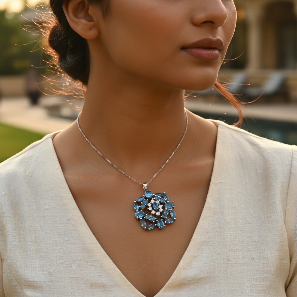 925 silver blue topaz pendant for women | gemstone jewelry