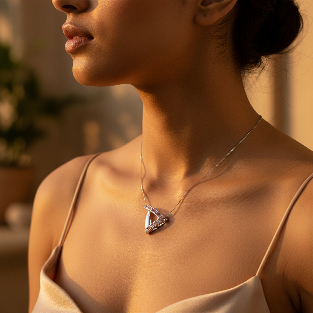 925 Silver Pink & White Gemstone Pendant for Women | Daily Wear
