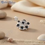 Load image into Gallery viewer, 925 Silver Sapphire &amp; White Topaz Pendant | Flower Jewelry
