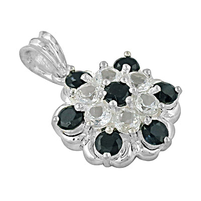 925 Silver Sapphire & White Topaz Pendant | Flower Jewelry