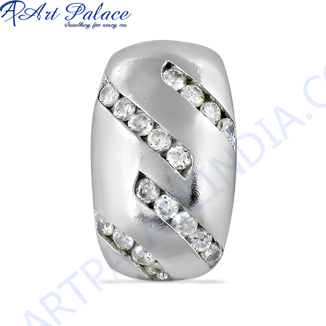Silver bead with inlaid sparkling cubic zirconia gemstones for jewelry making, elegant design