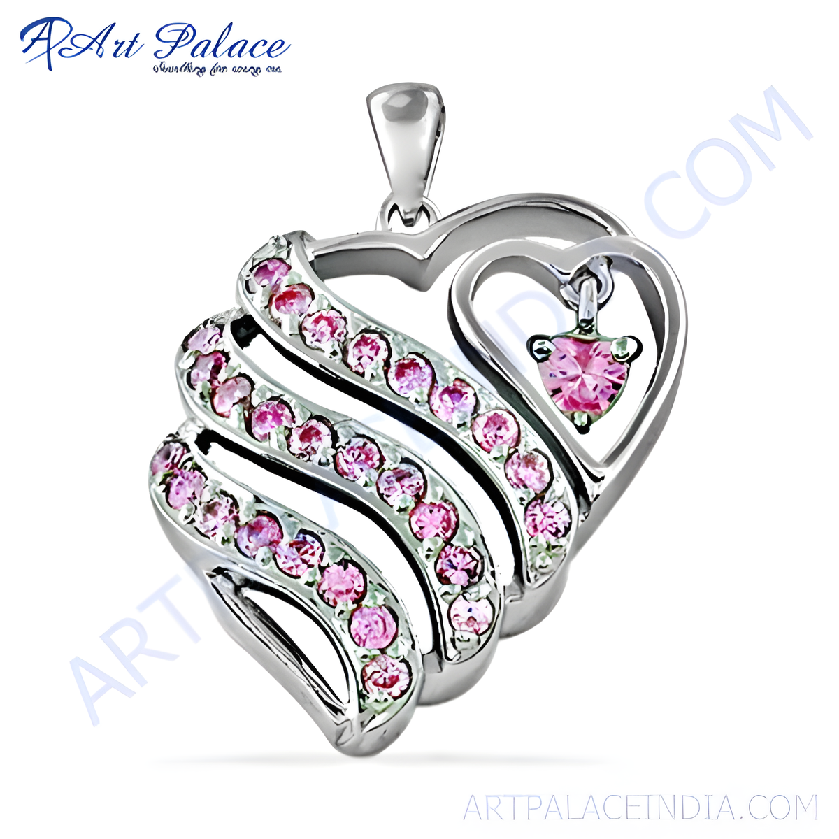 Sterling silver heart pendant with pink crystals, a beautiful jewelry gift for women