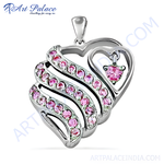 Load image into Gallery viewer, Sterling silver heart pendant with pink crystals, a beautiful jewelry gift for women.
