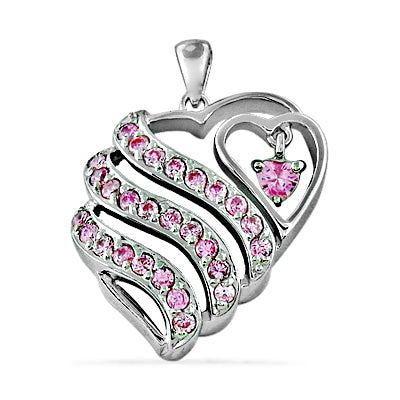 Silver Heart Pendant with Pink Crystals | Women's Jewelry Gift